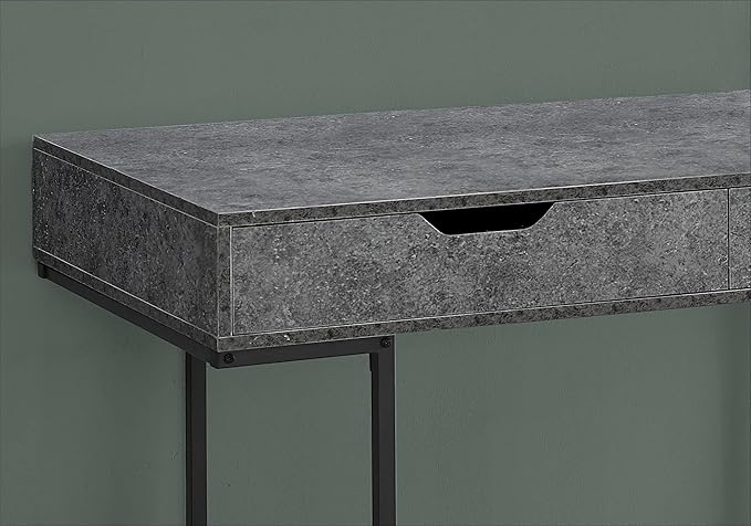 Penau Contemporary Computer Desk with 2 Storage Drawers 48 Inch Grey Stone Finish Modern Black Metal Base Versatile Home Office Desk