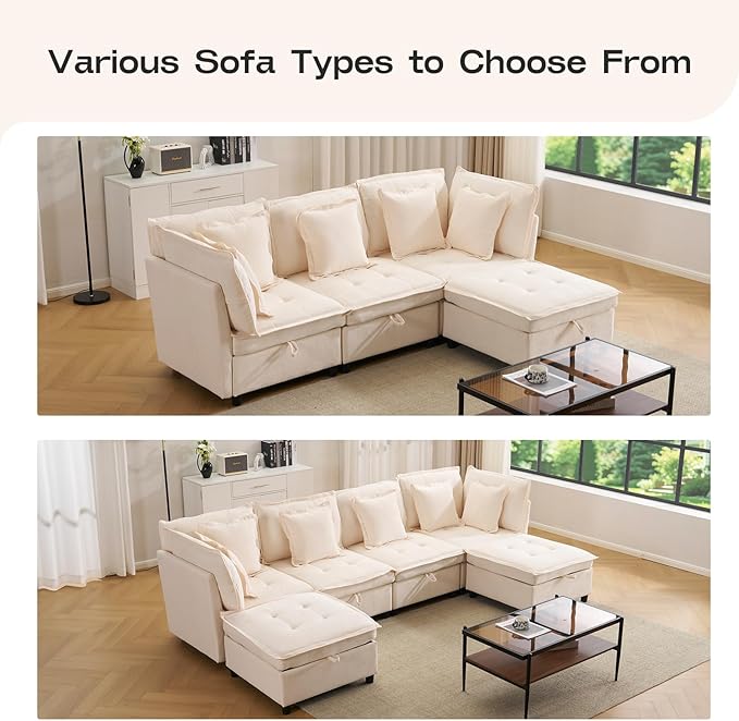Modular Sectional Sofa 102.5 L-Shaped Cloud Couch with Storage 4-Seater Deep Seat Couch with Tufted Cushions &amp Removable Pillows Comfy Chenille Couches for Living Room Beige | Modern couch