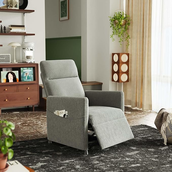 Power Electric Recliner Chair with Adjustable Backrest Footrest &amp Padded Seat Ergonomic Single Sofa Chair for Small Spaces Home Theater Living Room &amp RV (Light Grey +Linen)