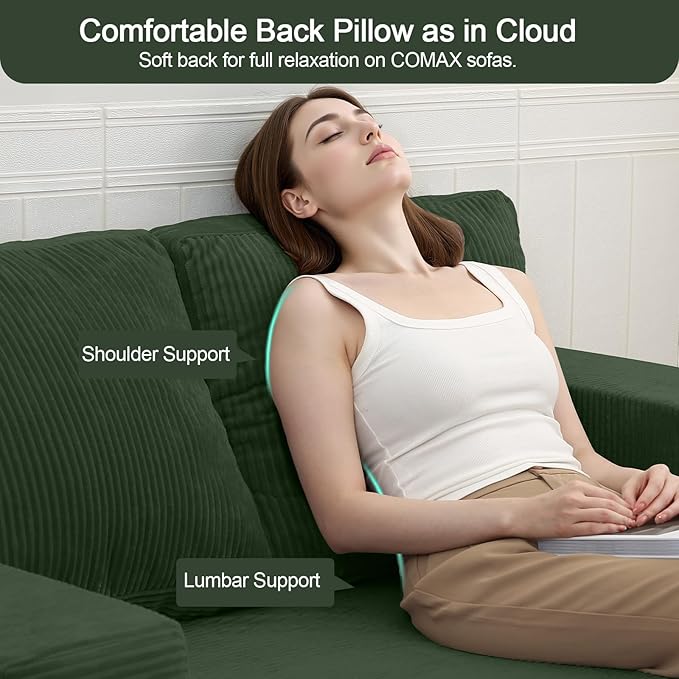 COMAX Convertible Sofa Bed Queen Folding Fold Out Couch Bed Floor Futon Couch Corduroy Sleeper Mattress with Back Pillows Boneless Sofa Comfy Lounge Loveseat for Living Room Bedroom Green