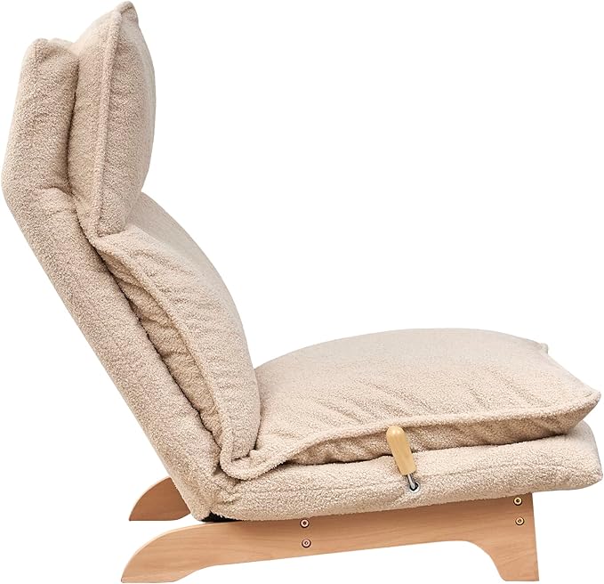 Floor Chair Single Lazy Sofa Leisure Balcony Reclining Japanese Tatami Adjustable Recliner with Ottoman for Living Room Bedroom Indoor Use (Stacked Footstool Beige)