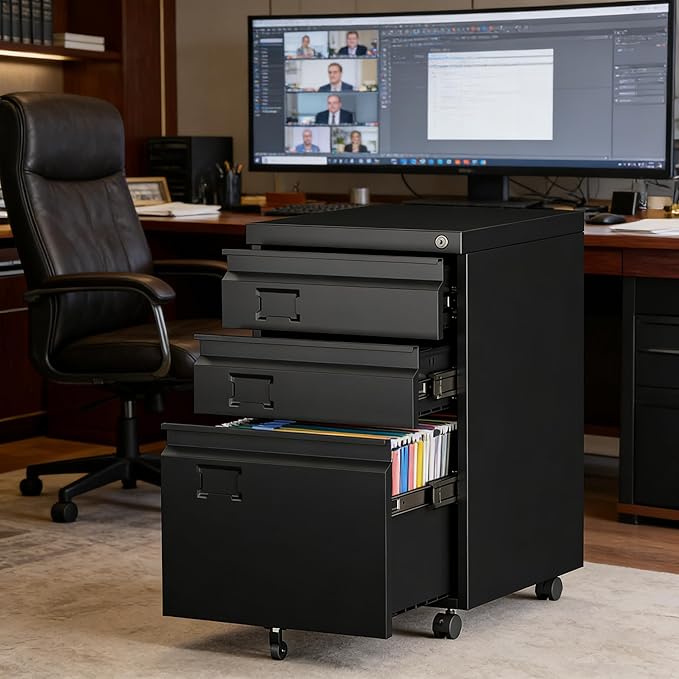 SUXXAN 3 Drawer File Cabinet with Lock Metal Under Desk Cabinet with Wheels for Office &amp Home Legal/Letter Size Need to Assemble