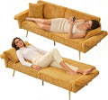 Rovibek Futon Loveseat Sofa Bed Modern Corduroy Futon Couch with Adjustable Backrest 2 Pillows Convertible Futon Sofa for Small Spaces Living Room Apartment Guest Room Yellow