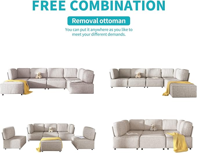 BALUS U Shaped Modular Sectional Sofa L Shaped Oversized Sofa Furniture Set with Ottoman Free-Combined Sleeper Couch with Chaise Reversible for Living Room Beige