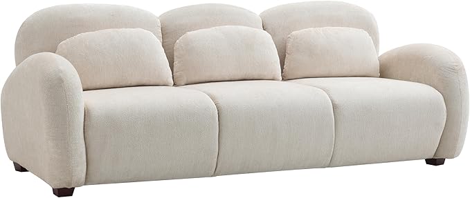 Christopher Knight Home Perla Modern Fabric Upholstered 3 Seater Sofa Couch with Pillow Wooden Home Sofa Living Room Comfy Cloud Couch for Bedroom Apartment Home Office Light Beige