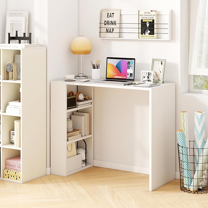 Tangkula Small Computer Desk 36 Inch Home Office Desk with Bookshelf Student Teen Study Writing Desk Modern Simple Laptop Workstation Vanity Table for Small Space (White)