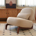 HAZO Cute Accent Chair with Solid Wood Legs Velvet Living Room Chair with Soft Cushion Cozy Bedroom Chair Comfy Armless Reading Chair for Apartment Waiting Room Balcony (Cream Leather)