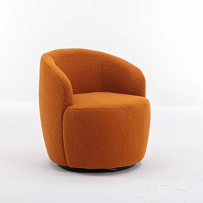 Swivel Barrel Chair Modern Style Comfy Backrest Teddy Round Swivel Chair for Living Room (Caramel)