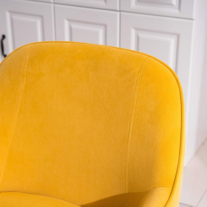 Modern Ergonomics Soft Velvet Fabric Material Accent Chair with Gold Legs and Adjustable Feet Screws for Indoor Home Living RoomYellow