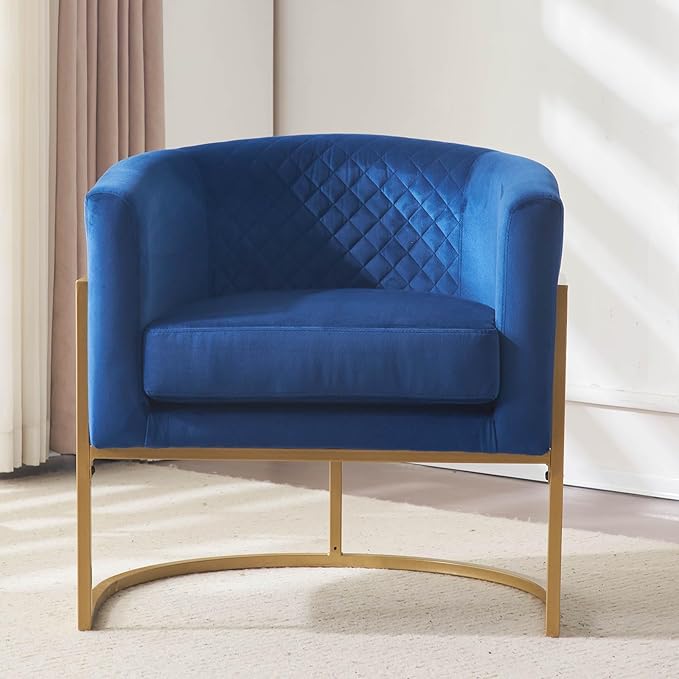 Modern ArmchairUpholstered Velvet ChairCurved Backrest Lounge ChairModern Accent ChairComfy Armchair for Small ApartmentLiving RoomOfficeReception AreaBlue