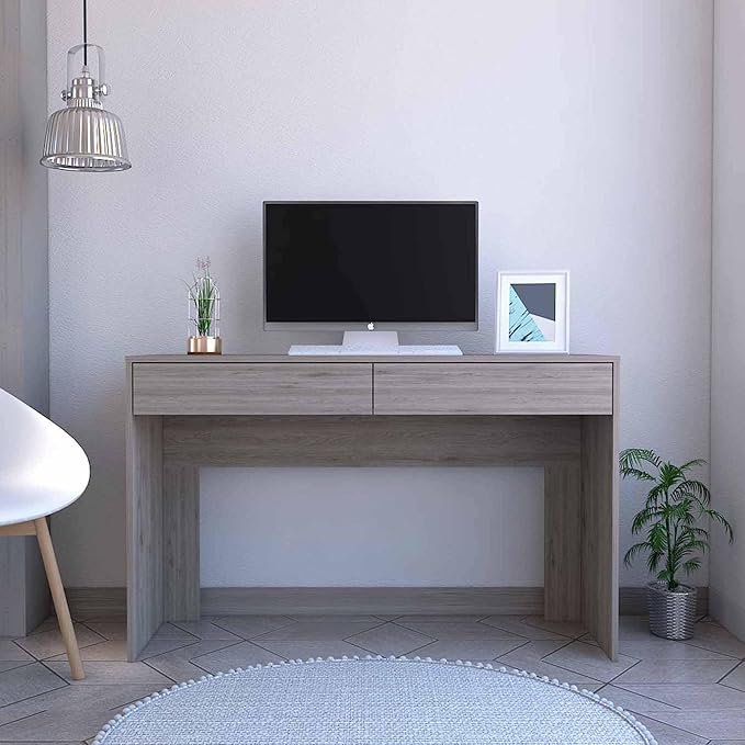 2-Drawer Writing Work Study Desk Home Office Computer Desk Light Gray for Home Office Living Room