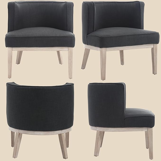 Wahson Farmhouse Style Comfy Living Room Chair Linen Upholstered Small Mid Century Round Accent Bedroom Chair for Small Spaces Charcoal