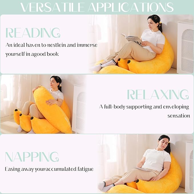Banana Bean Bag Chair with Ottoman Floor Sofa Bed with Footrest Comfy Convertible Lounger for Teens &amp Adults Plush Couch for Bedroom Living Room or Dorm M-Yellow