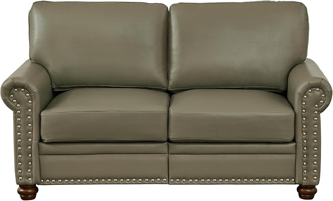 Harper &amp Bright Designs Loveseat Sofa Two Seat Couch with Storage Space Wood Legs Nails Decoration Faux Leather 2-Person Sofa for Living RoomBedroomSmall Space (Grey)
