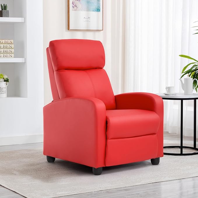 BestMassage | Recliner Chair | No Massage Function | Pu Red | with Lumbar Support Adjustable Push Back Wide Armrests Footrest &amp Padded Seat | Easy Assembly | for Living Room Home Theatre