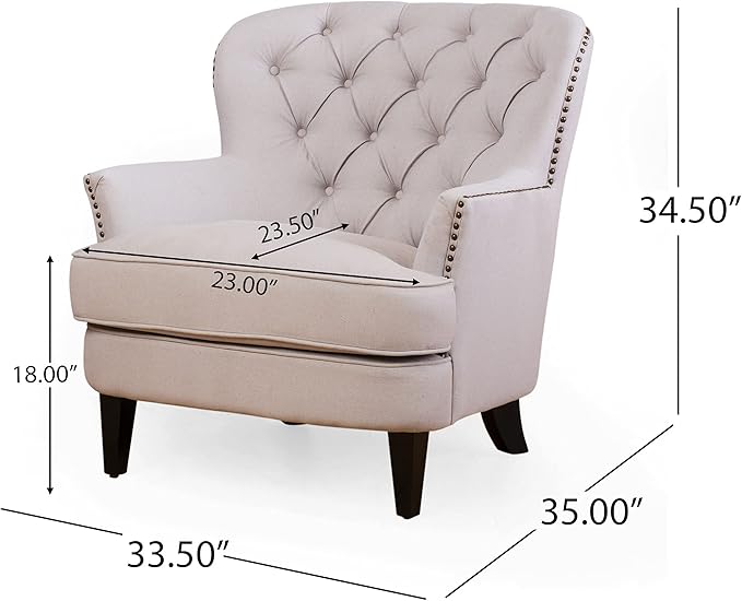 Christopher Knight Home Tafton Tufted Fabric Club Chair Natural 35D x 33.5W x 34.5H in