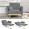 Velvet Accent Chair with Adjustable Backrest and Armrests Single Recliner Armchair with Ottoman and Golden Mental Legs for Living Room Bedroom and Waiting Room Grey