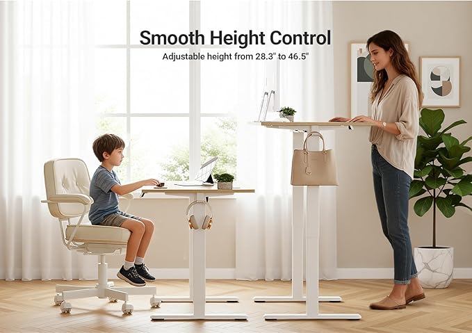 YDN Electric Standing Desk Adjustable Height Stand up Desk 40 x 24 Inches Sit Stand Home Office Desks White Frame/Nature Top