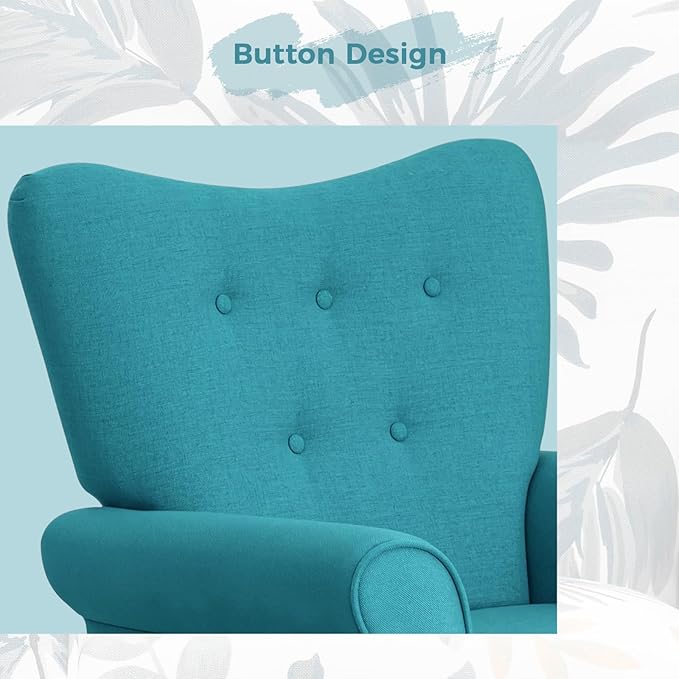 MELLCOM Mid Century Wingback Arm ChairModern Upholstered Fabric High Back Accent Chair with Wood LegsUpholstered Single Sofa Club Chair for Living Room Bedroom Home Office Teal
