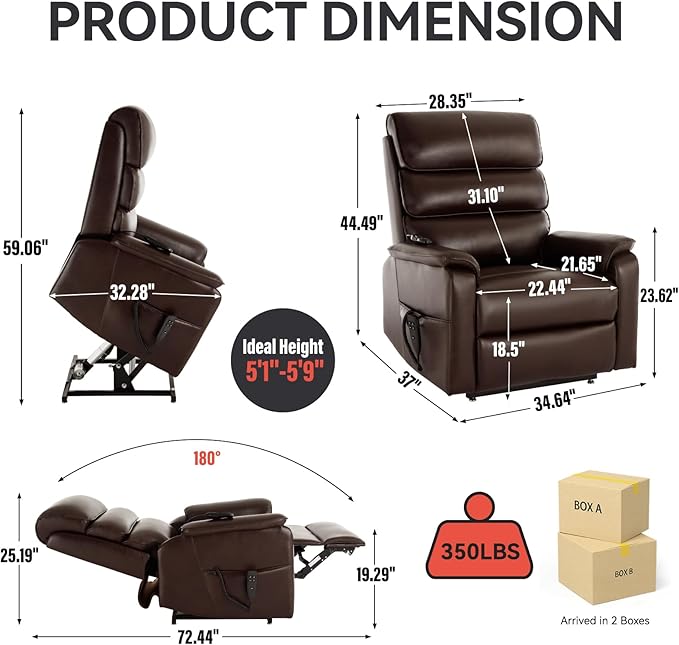 Manual Rocker Swivel Recliner Chair with Vibration Massage Lumbar Heat Rivet Design Faux Leather Brown Single Sofa for Living Room (34.64 Brown)