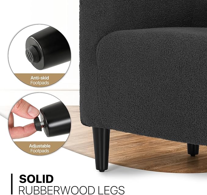 MoNiBloom Accent Barrel Chair Boucle Fabric Accent Chair Modern Sherpa Elegant Armchair with Cozy Soft Padded 300lbs Capacity Compact Sofa Chair for Living Room Bedroom Office Black