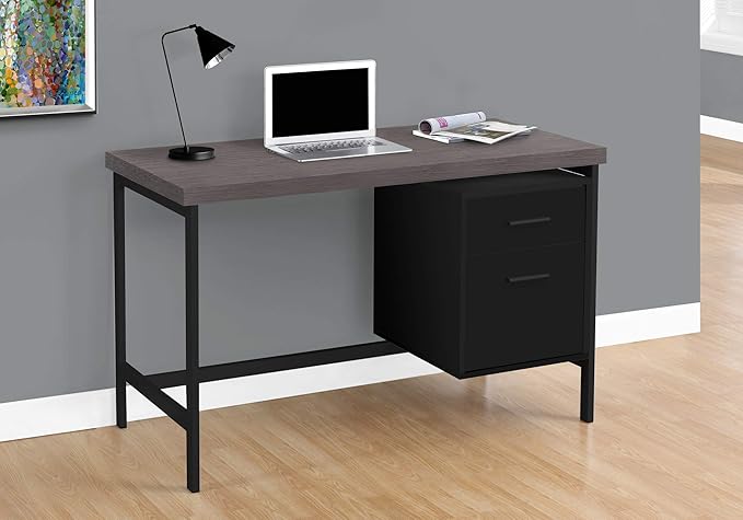 Monarch Specialties Contemporary Laptop Table with Drawer and File Cabinet Home &amp Office Computer Desk-Metal Legs 48 L Black-Grey Top