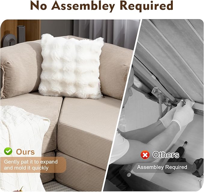 108 L Shaped Couch Modular Sectional Sofa with Chaise Cloud Boneless Couch with Deep Seat &amp Removable Pillow for Living Room BedroomNo Assembly Required（Camel）