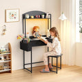 KATHY&ampBOB Small Home Office Study Desk - Freestanding Ladder Design with Fabric Drawers &amp Side Bag - Modern Vanity Makeup Desk - 2 Tier Shelf &amp Computer Gaming Station (Black Arched)