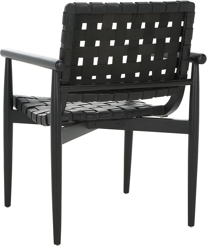 SAFAVIEH Home Collection Dionne Black Solid Wood/Black Leather Woven Accent Chair (Fully Assembled)