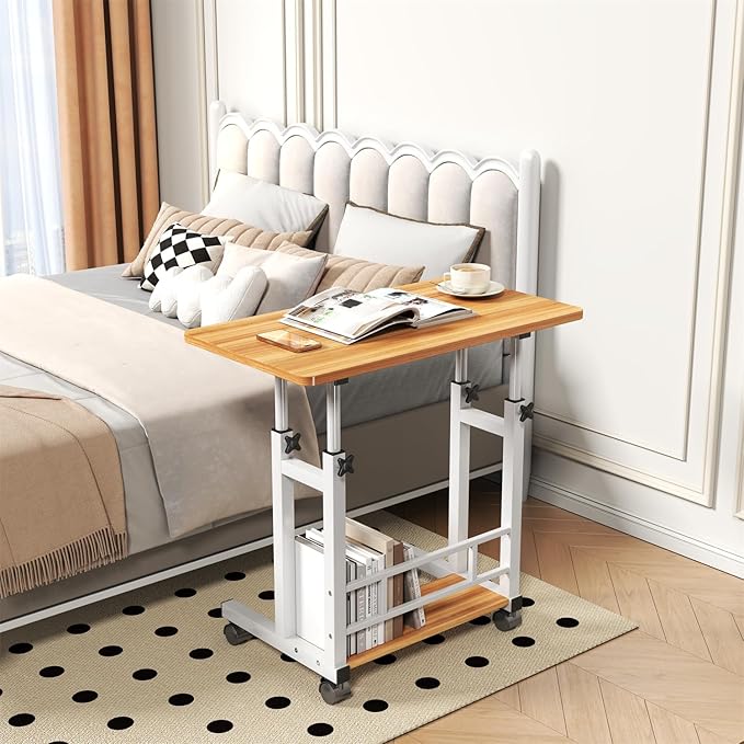 Small Standing Desk Adjustable Height Mobile Portable Rolling Laptop Table with Wheels Computer Workstation Sit Stand Treadmill Desks Treadmill 31.5x15.75 Inches Height 27.16-35.43 Natural