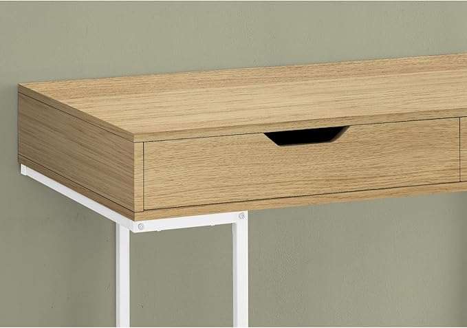 Computer Desk with Storage Drawers - Natural Laminate &amp White Metal Frame - Modern Home Office Desk