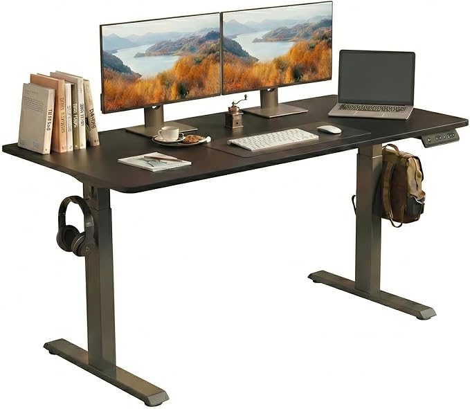 BANTI One-Piece Standing Desk Adjustable Height Stand up Home Office Desk 48x24 Inch Electric Standing Computer Desk with 4 Memory Presets Headphone Hook Black