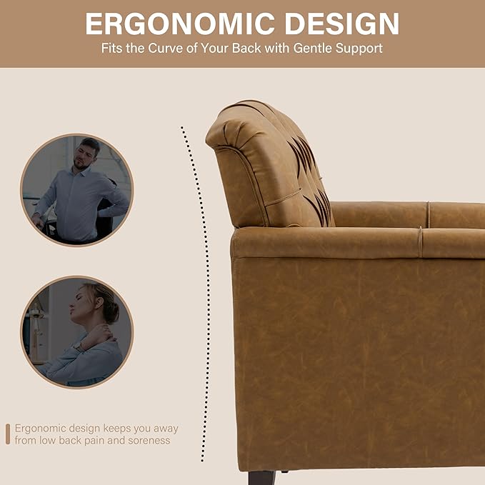 Lumibee Faux Leather Armchair Contemporary Accent Chair with Nailhead Trims &amp Wood Legs for Living Room Upholstered Comfy Arm Chair for OfficeBedroom-Camel