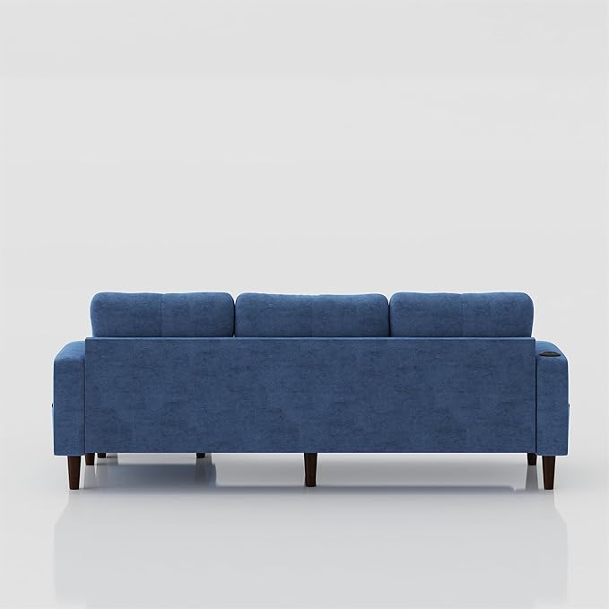 L Shaped Sectional Sofa with Storage Footstools USB Port Cup Holder Convertible Sofa for Living Room Office Bedroom Navy Blue