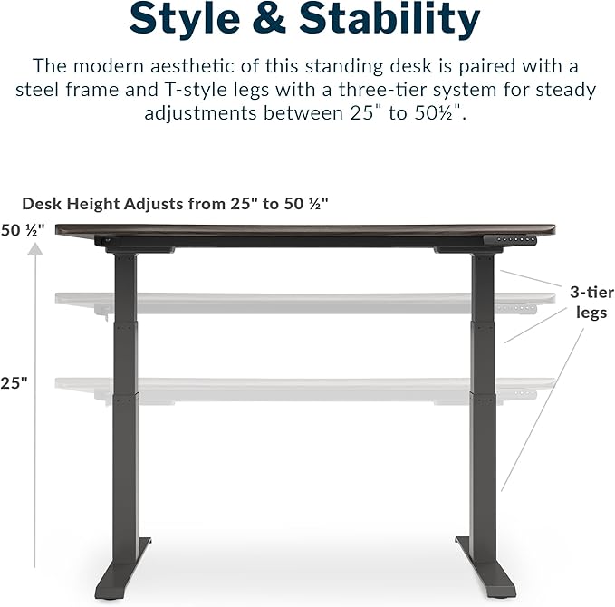 Vari Ergo 54x26 Electric Standing Desk – Height Adjustable Sit Stand VariDesk + Curved Waterfall Edge 4 Memory Settings Quick Assembly Cable Management 200 lb Capacity – Espresso (2 Boxes)