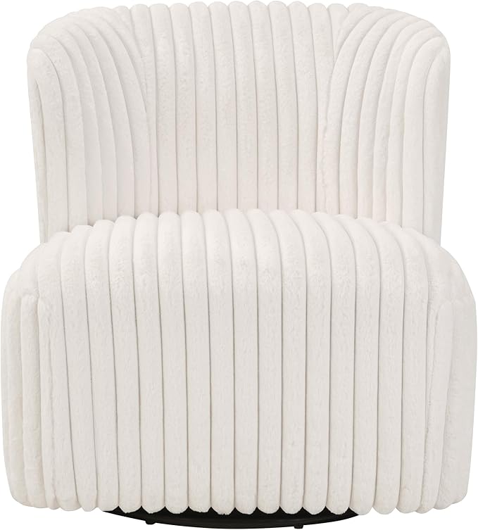 OSP Home Furnishings Lucia Modern Barrel Swivel Accent Chair White Cord Fur Fabric