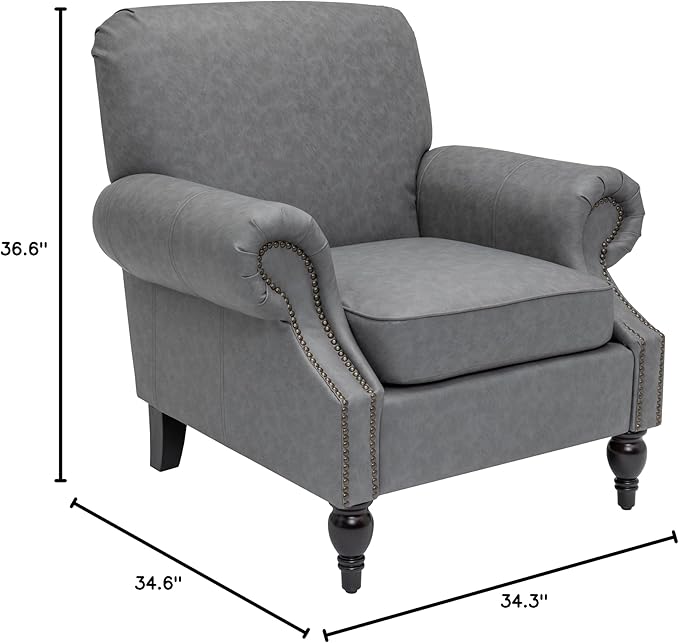Accent Chair22.4 Seat Depth Armchair with Roll Arms36.6W*34.3D*34.6H Living Room ChairWood LegsSet of 2Faux Leather in Gray