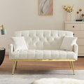 Antetek Upholstered Velvet Loveseat Sofa Modern Small Couch with Side Pocket and Golden Metal Legs Tufted Leisure Sofa for Living Room Bedroom Office Small Space Light Beige