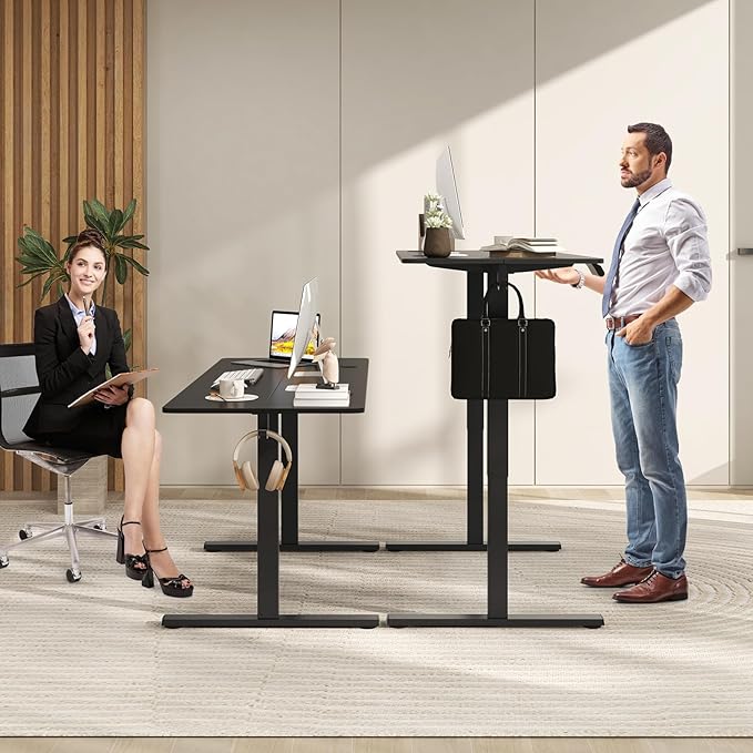 Giantex 63 x 24 Electric Standing Desk with Adjustable Height Stand up Computer Workstation with Cable Hole Hook Modern Gaming Table Ergonomic Sit Stand Desks for Home Office (Black)