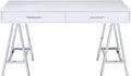 White High-Gloss Writing Desk with USB Port &amp Chrome Accents - Modern Home Office Desk
