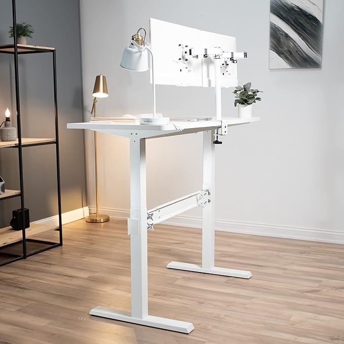 VIVO White Universal Steel Clamp-on Desk Stabilizer Bar for Sturdy Reinforced Workstation 36 to 61.6 inch Bracket Support System for Sit to Stand Desk Frames Expandable Width Adjustment DESK-STB01W