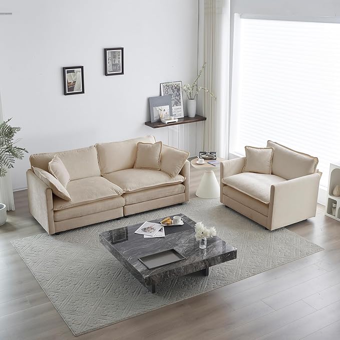 Oversized Accent Chair 41.4 Inch Big Comfy Deep Seat Arm Chair Chenille Single Sofa Chair with Pillow Upholstered Cloud Chair for Living Room Bedroom Family Room Apartment Camel