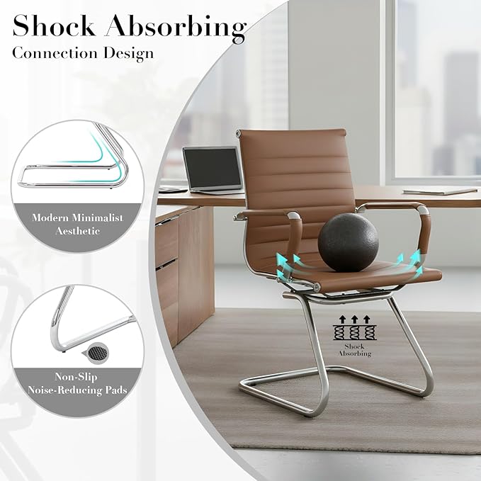 CIMOTA Waiting Room Chairs Set of 6 Leather Office Guest Chair Mid Back Reception Chairs with Sled Base for Meeting/Patient/Conference Room Coffee 6PCS