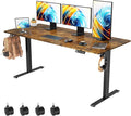 63 x 28 inch Electric Standing Desk Adjustable Height with 4 Wheels 4 Memory Height Settings 2 Headphone Hook for Home Office Splice Board Brown