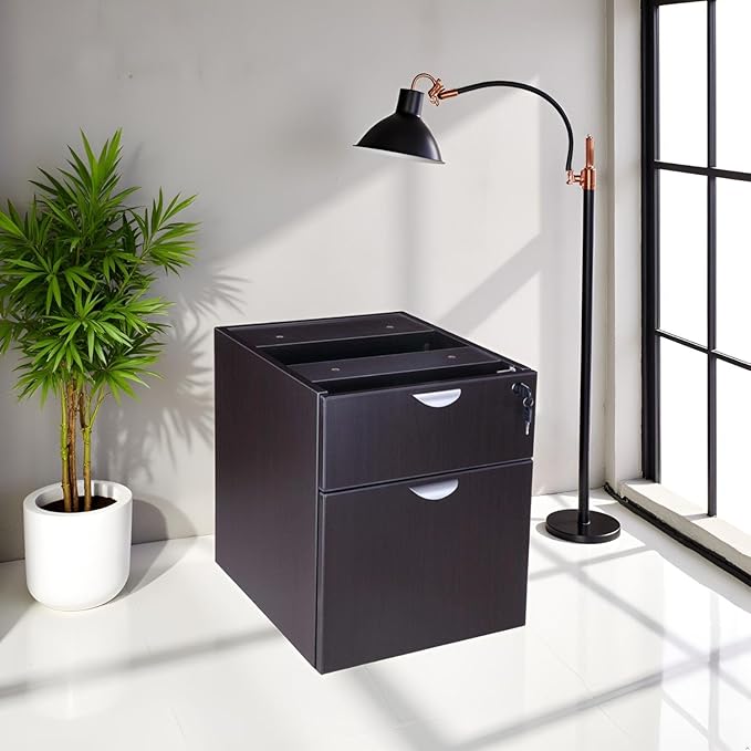 Hanging Pedestal Mahogany Finish Three Quarter Box File Storage Cabinet Mobile Mount Under Desk Organizer Vertical Filing Unit Durable Wood Composite Construction Lockable Drawer Smooth Glide