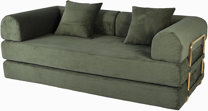 Foldable Sofa Bed 75 Inch Boneless Couch Convertible Memory Foam Sleeper Sofabed Floor Mattress with 2 Pillows Microfiber Cloud Sofa for Living Room Apartment No Assembly (Green)