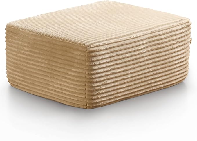 Corduroy Ottoman Footrest - All Foam Construction Dense Support No Wood Frame Movable Pouf for Couch Bed Floor Seating as Comfy Accent Stool