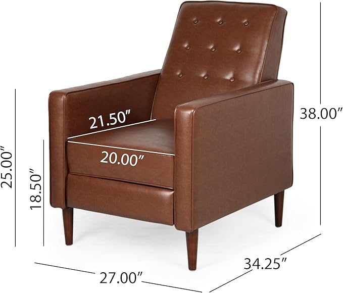 Mid-Century PU Leather Rocker Recliner Chair with Tufted Design Adjustable Single Recliner Sofa with Thicker Seat Cushion with Pocket for Living Room Bedroom Apartment (Light Brown Style1)