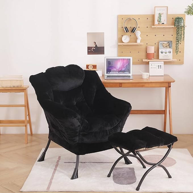 LITA Modern Accent Leisure Upholstered Sofa Chair Lounge Reading Chair with Armrests and a Side Pocket for Living Room Bedroom &amp Small Space Plush Black