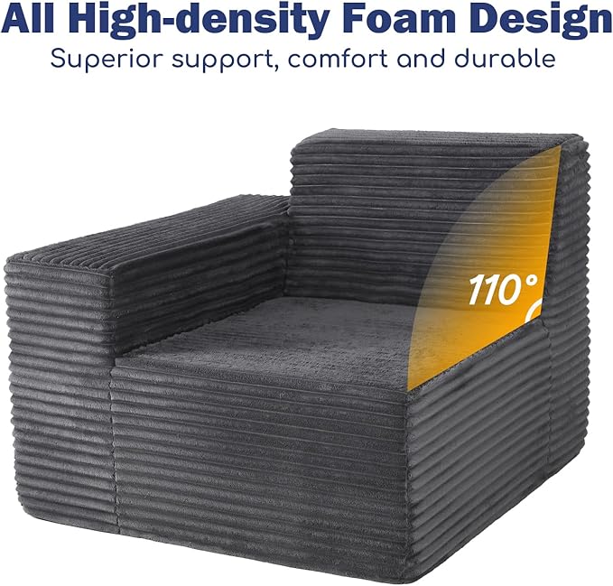 77 Cloud Sectional Boneless Loveseat Couch in a Box Modular Small Sofa with Deep Comfy Seat for Living Room Bedroom Apartment or Home Office No Assembly NeededCorduroy Gray